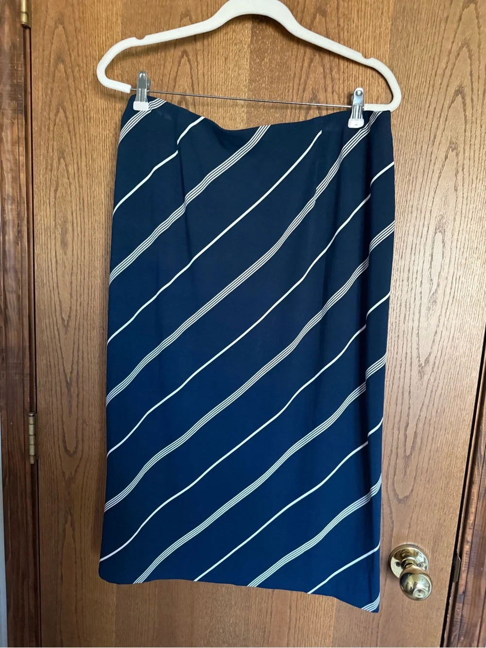 J. Jill Navy Midi Skirt with Diagonal White Stripes - Picture 2 of 3